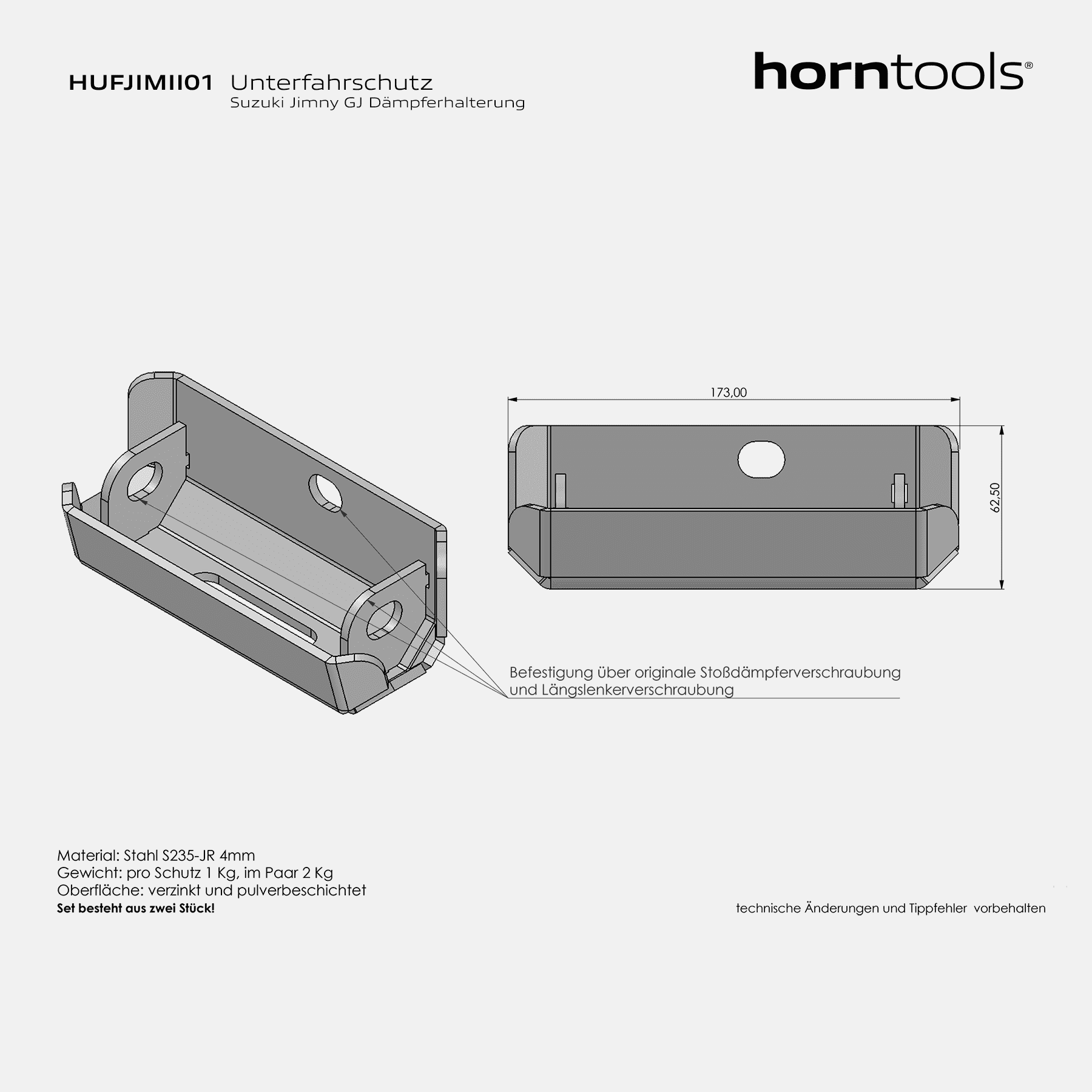 Schokdemper achter onderrijbeveiliging voor Suzuki Jimny GJ