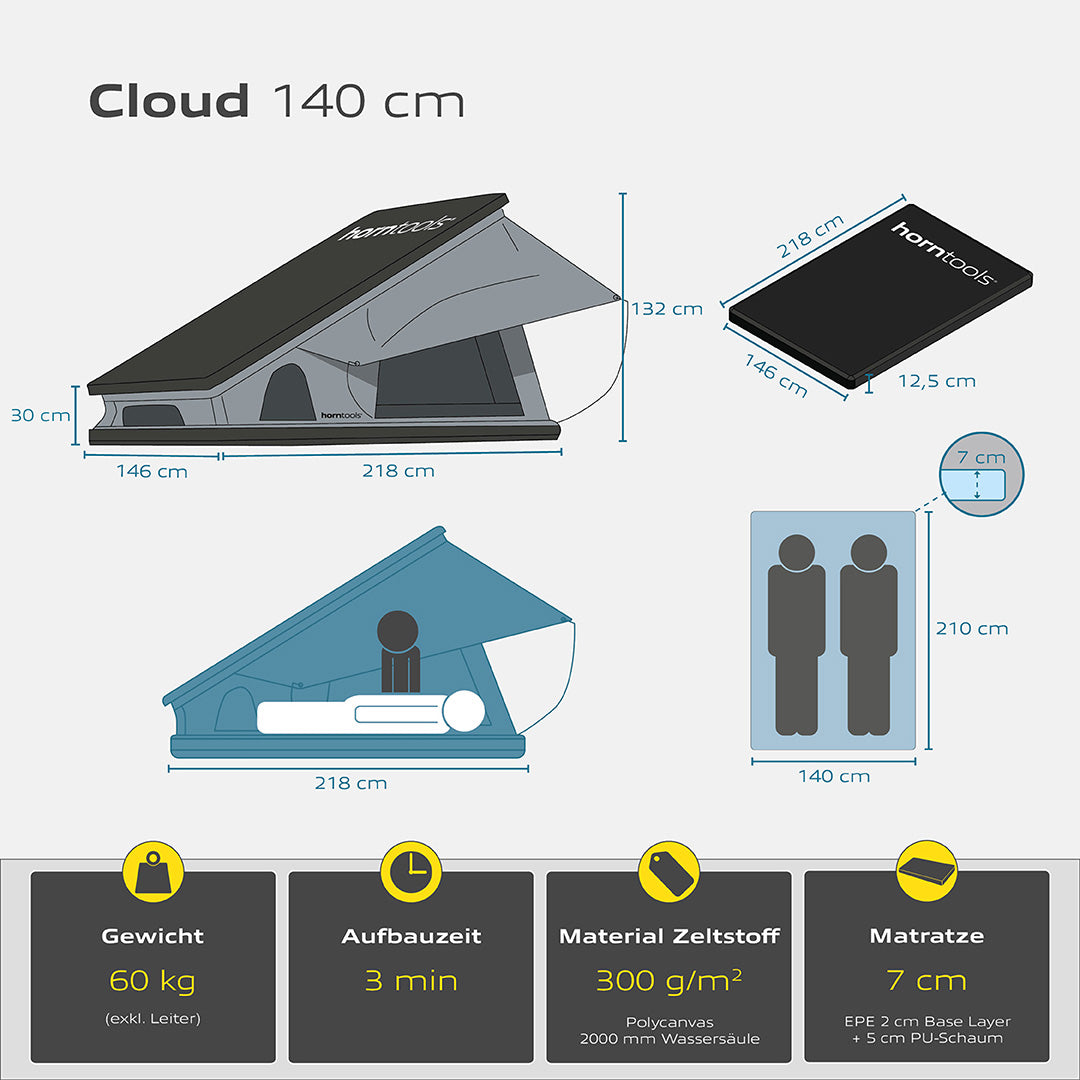 Triangle Dachzelt Cloud für 2 Personen - 140 cm
