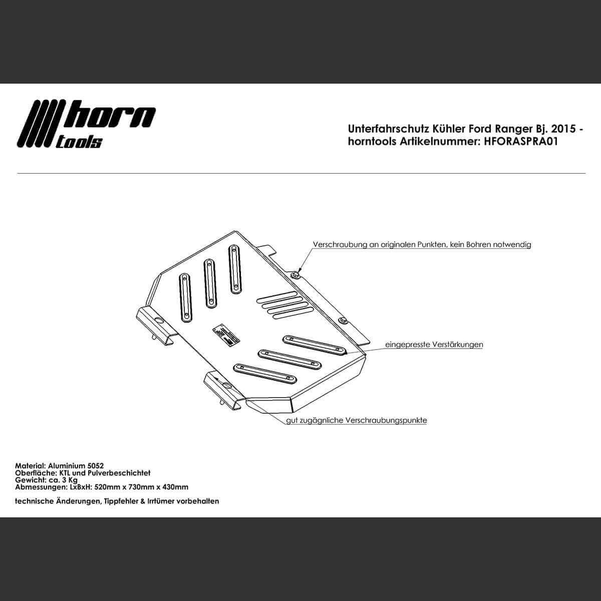 Kühler Unterfahrschutz für Ford Ranger T6 & T7 Bj. 2011 - 2022