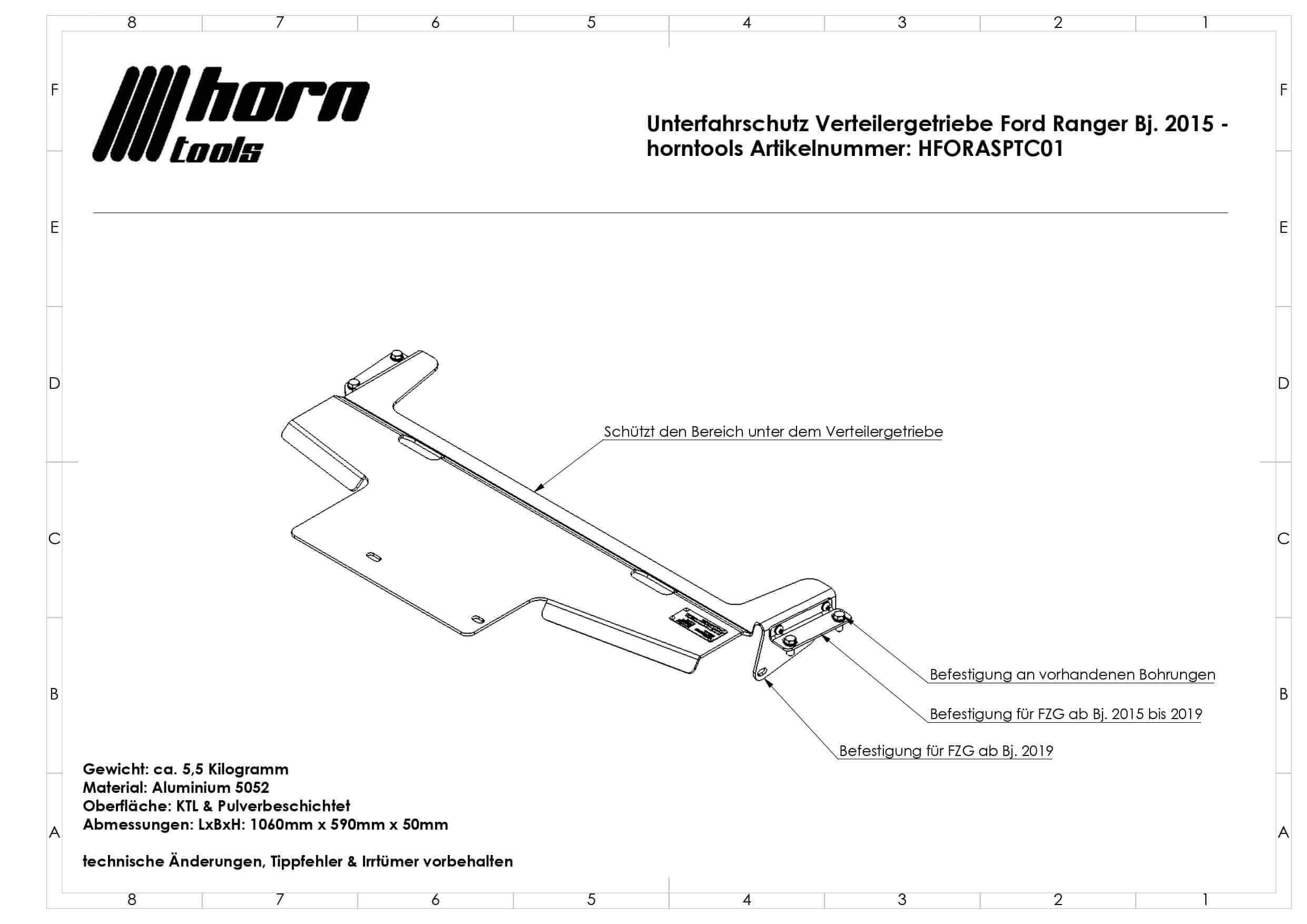 Verteilergetriebe Unterfahrschutz für Ford Ranger T6 & T7 Bj. 2011 - 2022